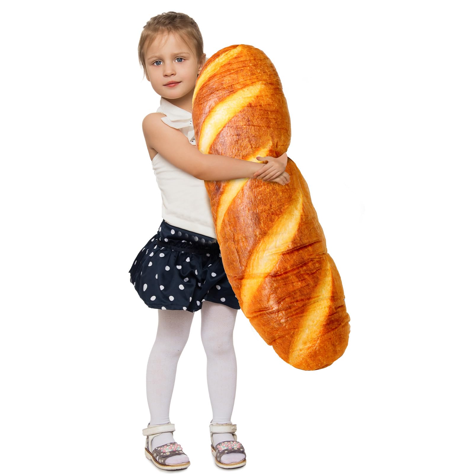 Auecoome 3D Simulation Bread Plush Pillow Simulation Buttered Bread Pillow Baguette Pillow Funny Body Pillow Food Plush Stuffed